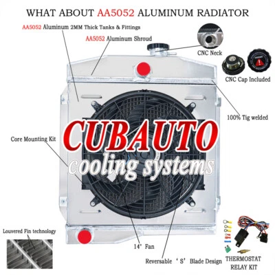 3ROW Aluminum Radiator+Shroud Fan+Relay For 1959-1971 JEEP CJ3 CJ5 CJ6 2.2L 5.0L Foto 1 de 4