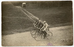 Ritratto Militari A Bicicletta Guerre - Cartolina Antica Foto An. 1910 - Foto 1 di 1