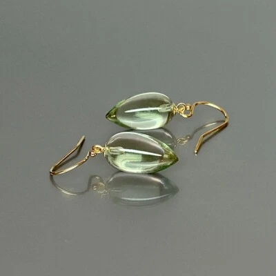 18K Oro Fill Verde Ametista Lacrima Pendente Orecchino IN 925 Argento Sterling - Immagine 1 di 4