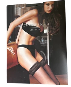 VICTORIA'S SECRET VERY SEXY GLAMOUR LACE Thigh High Stockings 15 Denier Black A - Picture 1 of 2