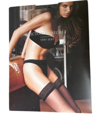 VICTORIA'S SECRET VERY SEXY GLAMOUR LACE Thigh High Stockings 15 Denier Black A - Image 1 of 2