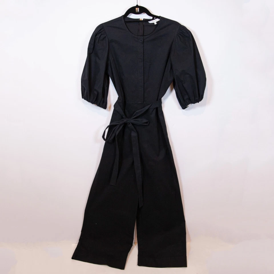 Macacão Rebecca Taylor algodão popeline leve puff meia manga amarrar cintura 2 - Imagem 1 de 4