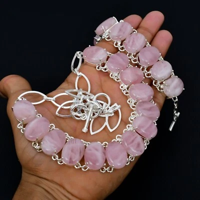 Bello Quarzo Rosa Gemma Collana e Bracciale 925 Solido Argento Gioielli Regalo - Immagine 1 di 4