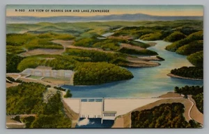Postal vista aérea de la presa Norris y el lago Norris Tennessee lino sin publicar - Imagen 1 de 2