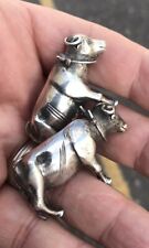 Antique 19th C Chinese Sterling Solid Silver Pair Farm Cow Cows Figures Statues