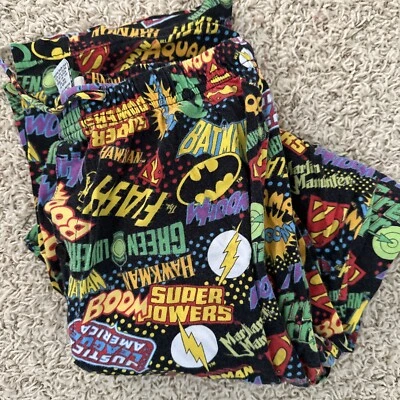 Vtg DC Comic Strip Sleep Pants Pajamas Small Batman Flash Green Lantern Justice - Image 1 of 4