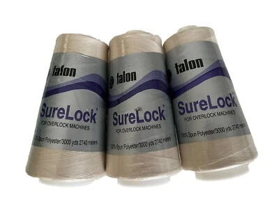 Coats & Clark Talon SureLock Thread Spool 3000 Yds Beige 6110 Col.25 Lot Of 3 - Image 1 of 2