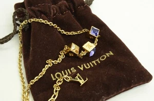 Authentic Louis Vuitton White Purple Gemstone Cube Charm Logo Monogram Necklace - Picture 1 of 12
