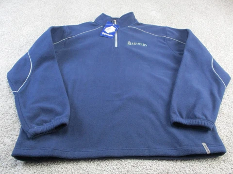 VINTAGE Reebok Mariners MLB Baseball Sweater Adult Large 1/4 Zip Fleece Blue NWT Cover