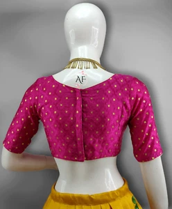 Stylish Pink Booti Blouse for Saree & Lehanga | Boat Neck Half Sleeve Top | - Picture 1 of 11