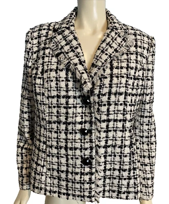 Draper's & Damon's 白色和黑色格子衬里 3 纽扣夹克尺寸 PL — 第 1/4 张图片