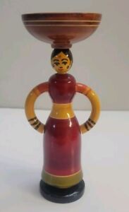 Hand Crafted Wooden Lady Carrying Basket India