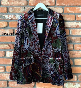 A882 ZARA VELVET MULTICOLOR BLAZER SILK BOHO DEEP PRINT JACKET COAT MEDIUM - M - Picture 1 of 12