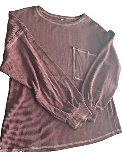 No Brand Mauve LS pullover henley sweatshirt size XL raw edge accent top stitch - Picture 1 of 16