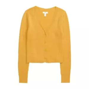 Yellow cardigan sweater juniors long sleeve vneck cotton - Picture 1 of 1