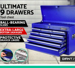 9 Drawers Garage Storage Toolbox Heavy-duty Chest Cabinet Keys drawers Blue - Picture 1 of 5