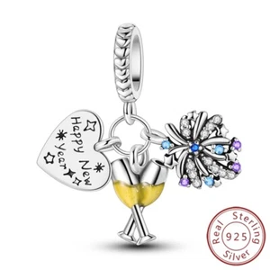 Pulsera MULA Mujer Plata Esterlina 925 Dije AAA CZ Feliz Año Nuevo AMOR Fit - Imagen 1 de 10