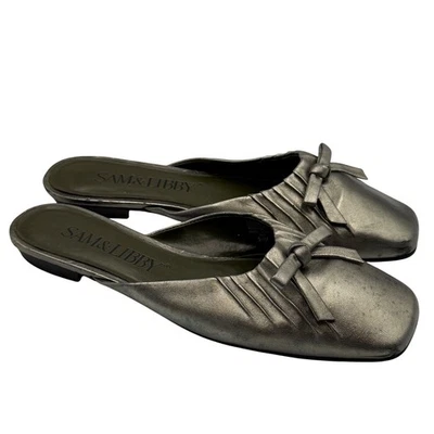 Sam & Libby Mules de Cuero Metálico 9.5M Punta Cuadrada Arco Sin Cordones Ballet Pisos Años 90 Foto 1 de 4