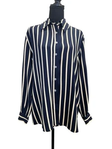 Camisa de vestir para mujer St. John Collection a rayas azul marino y crema talla 10 - Imagen 1 de 6