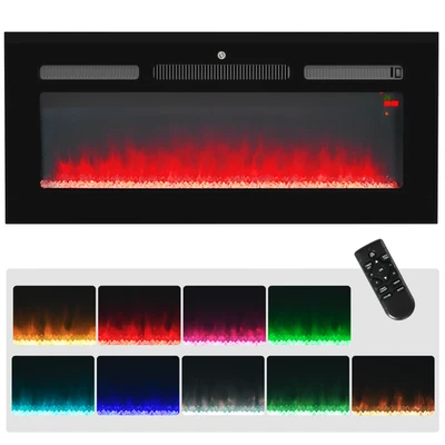 Electric Fireplace 102cm Wall Mount Recessed 1000W-2000W Black - Image 1 of 4