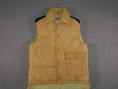 Vintage Puffer Vest Womens Small Yellow Quilted Snap 70s 80s Ski Snow Winter - Image 1 of 4