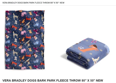 Dogs Bark Park Fleece Throw Twin Blanket 50 x 80 Vera Bradley NWT - Image 1 of 4