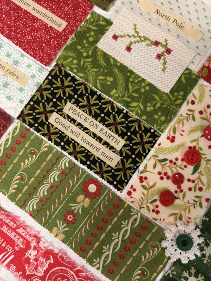 Комплект лоскутных рождественских праздничных тканей, отделки и тканевых слов с принтом - Изображение 1 из 4