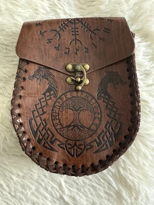 Bolso Cinturón Marrón Imitación Cuero Tooled Festival Medieval Dragón Vikingo Boho Hippie Foto 1 de 4
