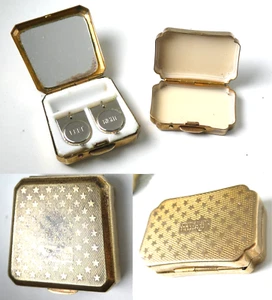 x2 Vintage Stratton England Engraved Brass Compacts Enamel Contact Lens Mirror - Foto 1 di 18