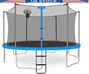 14ft Trampoline with Enclosure Como Bounce Jumping Platform Basket Hoop & Ladder