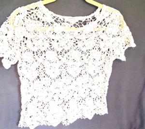 Cotton On Women L Open Weave White Crochet Lace Crop top BOHO Beach Cottage Core - Picture 1 of 9