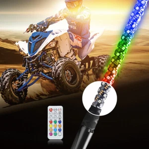 1 pieza 3 ft antena espiral iluminada por látigo LED de persecución + ajuste remoto ATV Polaris RZR UTV - Imagen 1 de 10