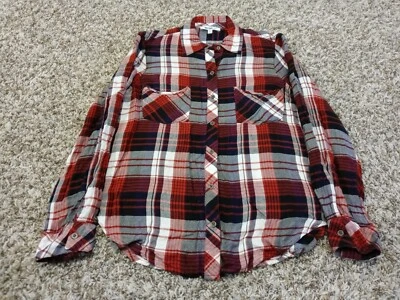 Camisa William Rast para mujer talla M roja a cuadros manga larga botón delantero  Foto 1 de 4