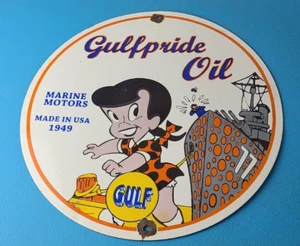 Vintage Gulf Gasoline Sign - Pride Oil Marine Gas Pump Station Porcelain Sign - Picture 1 of 15