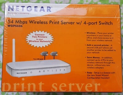 Netgear Wireless Router Print Server Network Switch WGPS606 54Mbps Wifi NIB Seal - Image 1 of 4