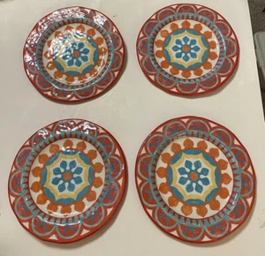 Il Mulino Orange Floral Medallion MELAMINE 9” Side Plates Set Of 4 NEW - Picture 1 of 11