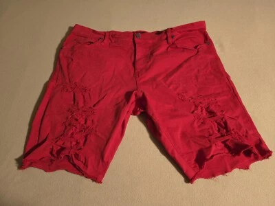Pantalones cortos de jean talla 42 Jordan Craig recortados, desgastados, rojos, pantalones cortos, ropa Foto 1 de 4