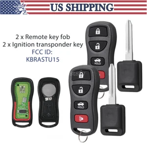 2 For 2005 2006 Nissan Altima Maxima Remote Key Fob KBRASTU15 + Transponder Key - Picture 1 of 12