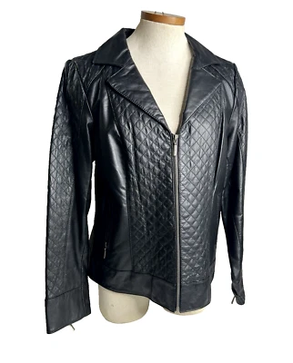 Bradley Bayou Women’s Medium Size Full Zip Black Quilted Moto Leather Jacket  - Image 1 of 4