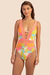 TRINA TURK PLAYA DE FLOR PLUNGE ONE PIECE SWIMSUIT, NWT $162 - Picture 1 of 3