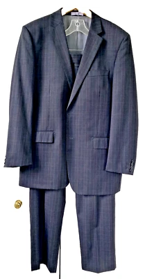 TIGLIO Luxe Lana Merino Wool Gray Windowpane 2 Pc Suit Sz 44 Canvas Italy - Image 1 of 4