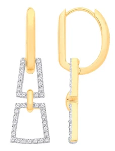 9CT HALLMARKED YELLOW GOLD 0.33CT NATURAL DIAMOND TRAPEZOID DROP EARRINGS - Picture 1 of 5