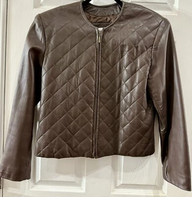 Lord Taylor Matelasse Diamond Quilted Brown Genuine Leather Jacket Coat Size 6 - Image 1 of 2