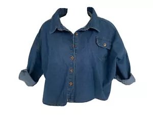 Fashion Womens Casual Blue Jean Denim Cropped Shirt Top Blouse Jacket - Picture 1 of 7