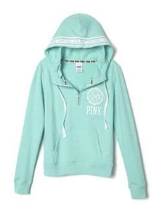 Victoria's Secret PINK Half Zip Funnel Neck Hoodie Mint Blue X-Small - Picture 1 of 1