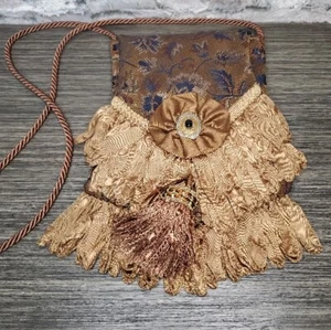 Bohemian Tapestry Purse Brown Fringe Tassel Gypsy Streampunk Rope Strap Pockets - Picture 1 of 10