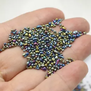 50 Gram Peacock Blue Glass Oval Microbeads 1mm Nail Art Tips +Storage Box - Picture 1 of 8