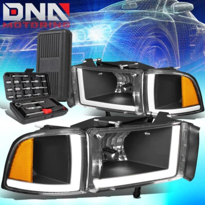 ДЛЯ 1994-2002 DODGE RAM 1500 2500 3500 LED DRL ФАРЫ ЛАМПЫ + ИНСТРУМЕНТЫ ЧЕРНЫЙ/ЖЕЛТЫЙ - Изображение 1 из 4