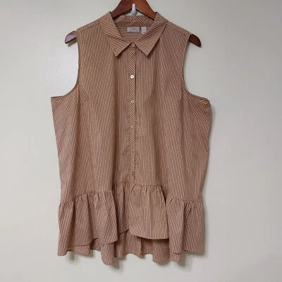 Blusa LOGO de Lori Goldstein XL a Rayas Botón Frontal Sin Mangas con Volantes Dobladillo Foto 1 de 4