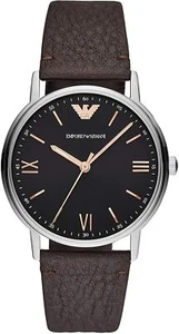 Emporio Armani AR11153 Kappa Silver Tone Black Dial Brown Leather Mens Watch - Picture 1 of 4